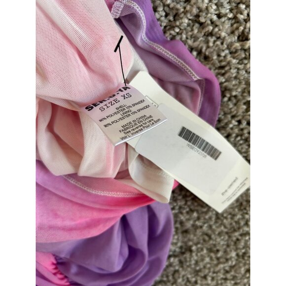 Ser.O.Ya XS Ruched Mesh Midi Skirt Pink & Purple Gradient Stretchy Fabric - Picture 7 of 10